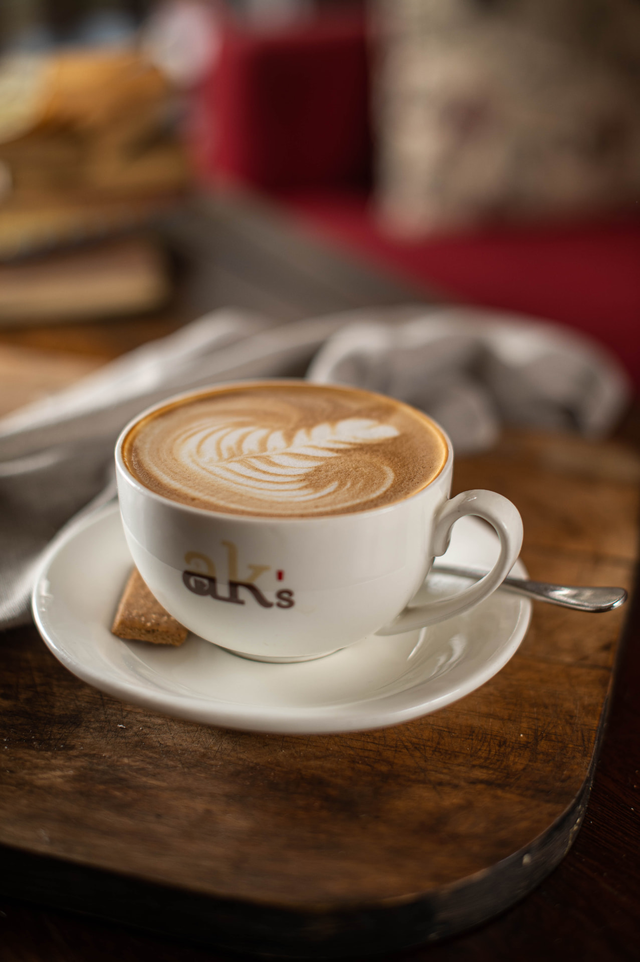 Cappuccino with latte art at AK's Coffee House in Damascus